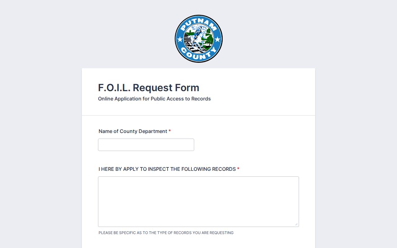 Carmel previous residents Putnam County FOIL request form for an address record
