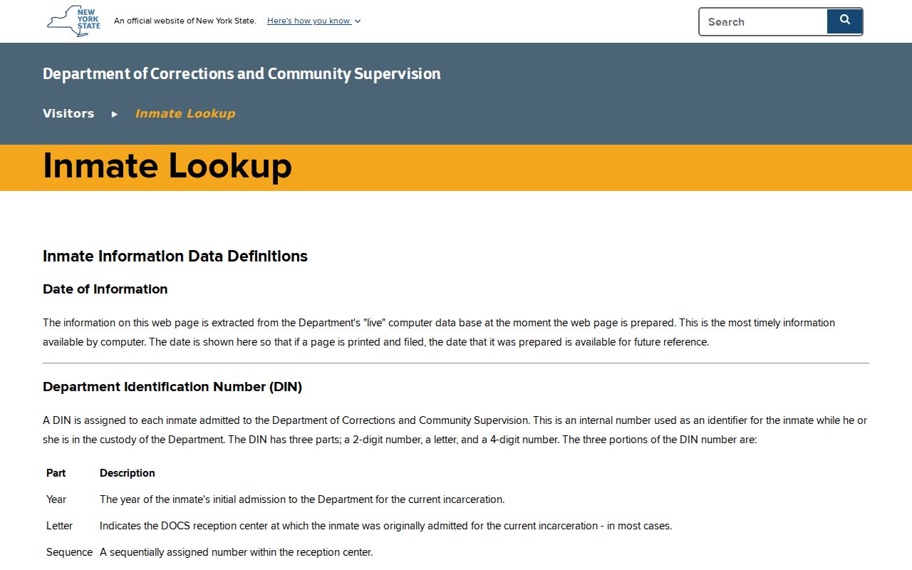 Carmel resident lookup image of the New York DOCCS official lookup
