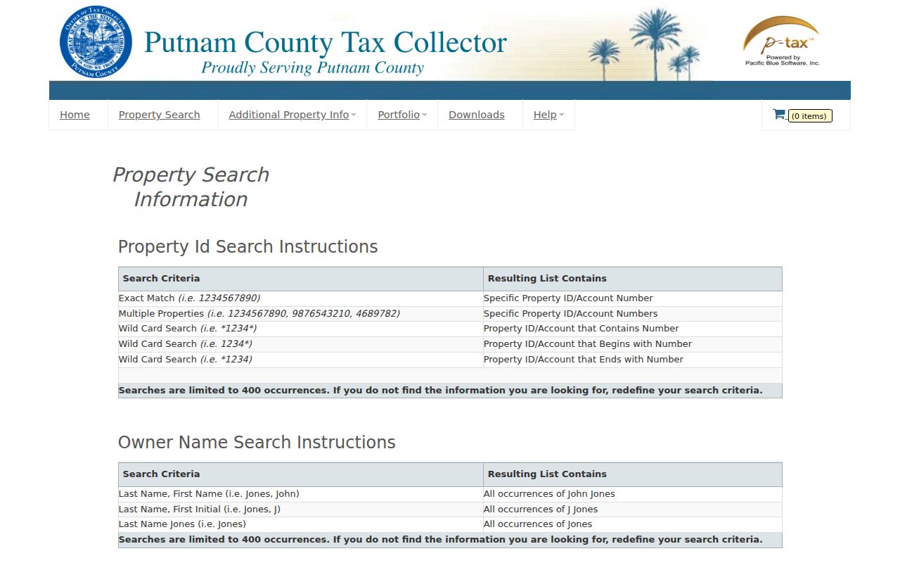 Carmel street directory county property search help for owner, address, and property ID fields